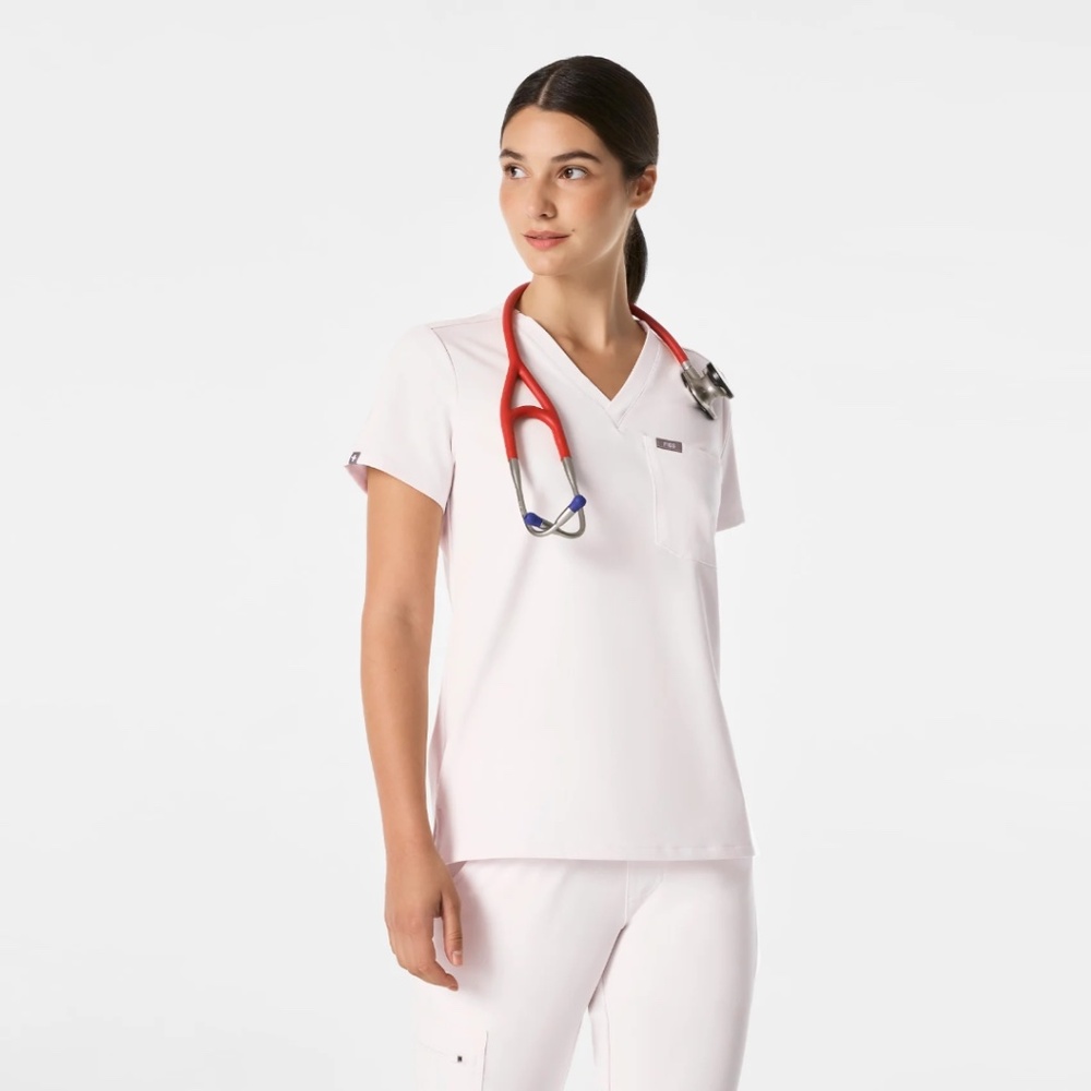 Figs Women's Short Sleeve V-Neck Scrub Top in Light Pink